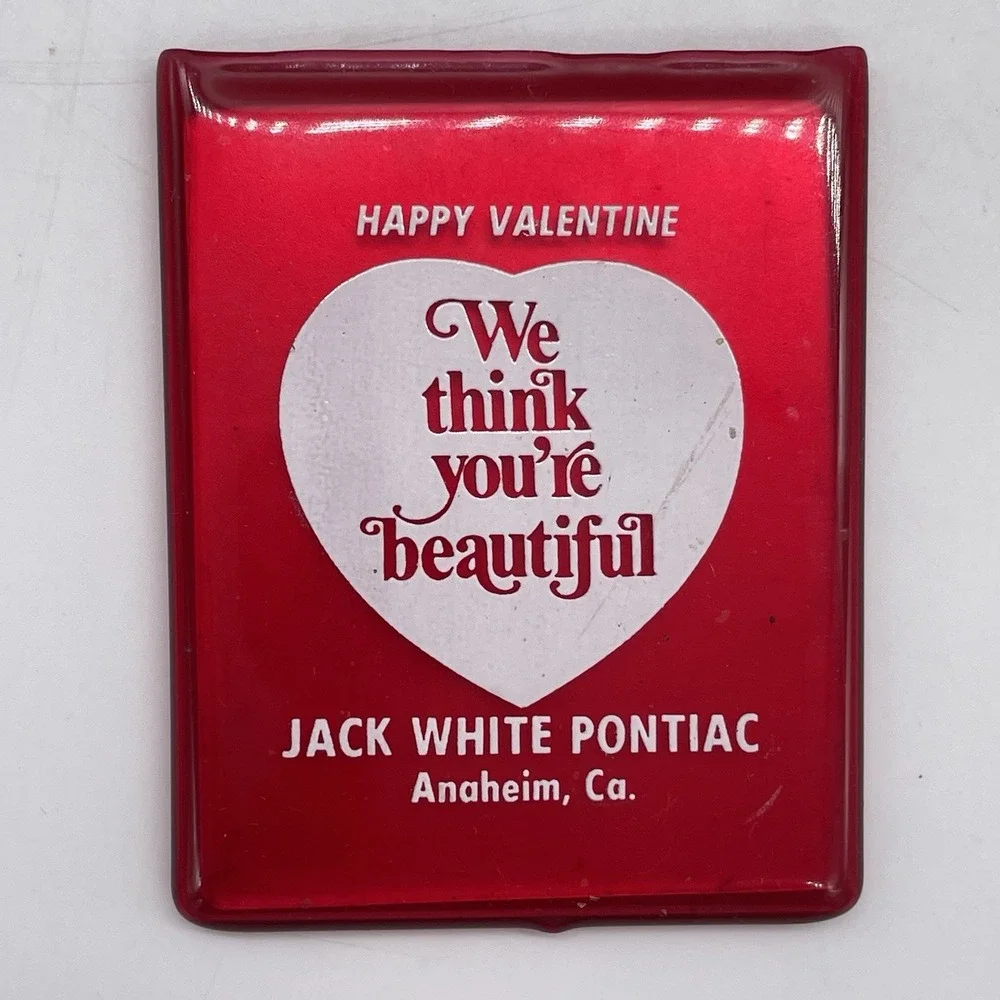 Vintage RUBBER JELLY CASE Pocket Mirror‎ Jack White Pontiac Ca. You're Beautiful
